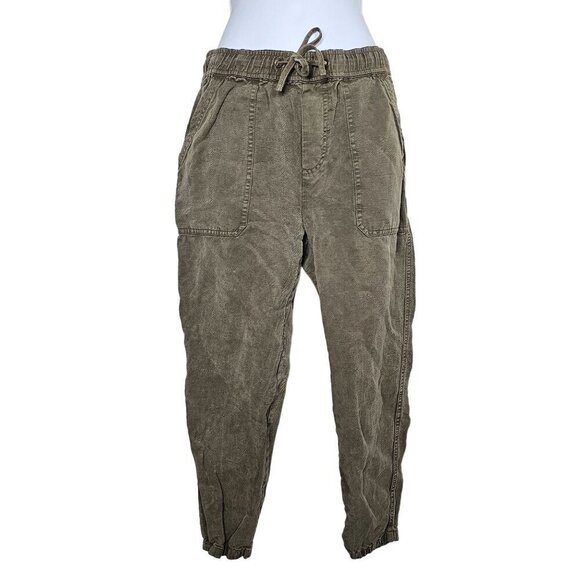 Marine Layer Pull On Crop Tapered Leg Jogger Pants Linen Blend‎ Olive Green XS - Picture 1 of 9